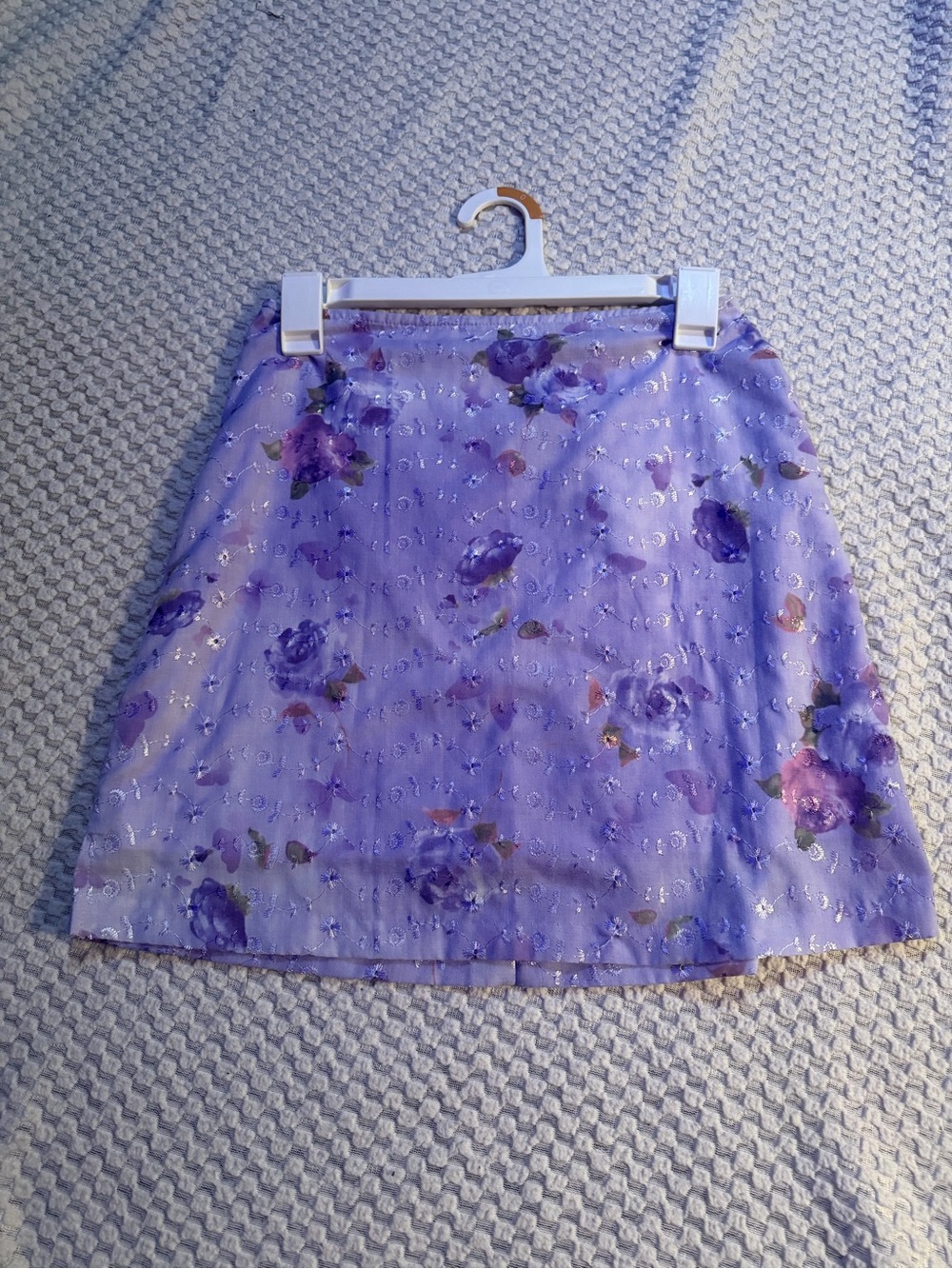 Lilac Floral Mini Skirt with Sheer Shimmer Overlay